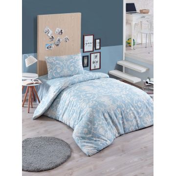 Lenjerie de pat pentru o persoana (EU) (IT), 2 piese, Tuval - Blue, EnLora Home, 65% bumbac/35% poliester