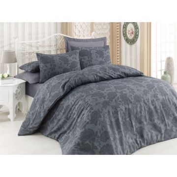 Lenjerie de pat pentru o persoana (FR), 2 piese, Jamie - Anthracite, Eponj Home, 65% bumbac/35% poliester