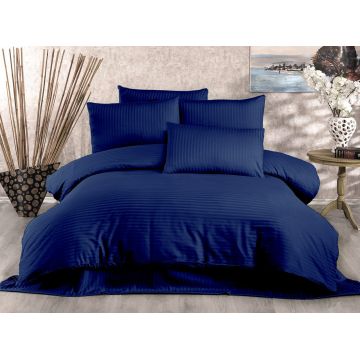 Lenjerie de pat pentru o persoana (FR), Lilyum - Dark Blue, Whitney, Bumbac Satinat