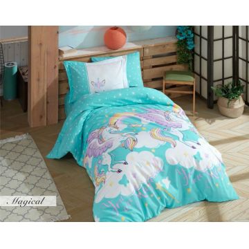 Lenjerie de pat pentru o persoana, Magical - Blue, Hobby, Bumbac Poplin