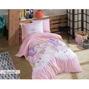 Lenjerie de pat pentru o persoana, Magical - Pink, Hobby, Bumbac Poplin