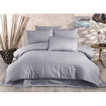 Lenjerie de pat pentru o persoana Single XL (DE), Lilyum - Grey, Whitney, Bumbac Satinat