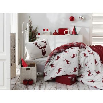 Lenjerie de pat pentru o persoana Single XXL (DE), 2 piese, Geyik - Claret Red, Eponj Home, 65% bumbac/35% poliester