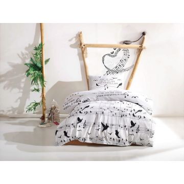Lenjerie de pat pentru o persoana Single XXL (DE), 2 piese, Note, EnLora Home, 65% bumbac/35% poliester