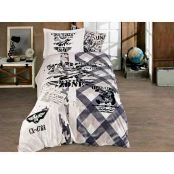 Lenjerie de pat pentru o persoana, Sky Force - Grey, Hobby, Bumbac Poplin