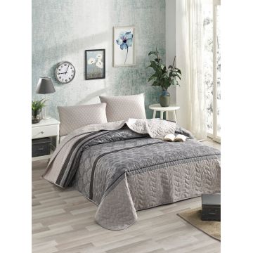 Set cuvertura de pat dubla 3 piese, Creative - Grey, Eponj Home, 65% bumbac/35% poliester