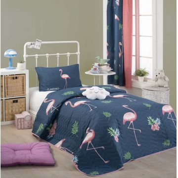 Set cuvertura matlasata Single 160x220 cm, 2 piese, Big Filamin - Dark Blue, Eponj Home, 65% bumbac/35% poliester
