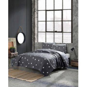 Set cuvertura Single 160x220 cm, 2 piese, L'essentiel Maison, Üçgen, 65% bumbac/35% poliester, Gri/Alb