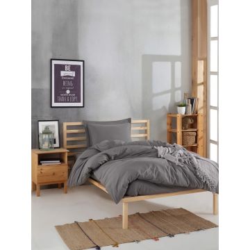 Set lenjerie de pat pentru o persoana 2 piese, Fresh Color - Grey, EnLora Home, Bumbac Ranforce