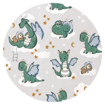 Cearceaf cu elastic Qmini pentru patut 140X70 cm din bumbac Dragons Gray