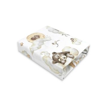 Cearceaf cu elastic Qmini pentru patut 140X70 cm din bumbac Teddy Bear and Friends Beige