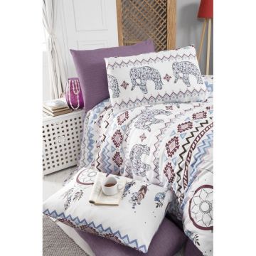 Lenjerie de pat albastră-maro pentru pat dublu-extins și cearceaf Elephant – Mila Home