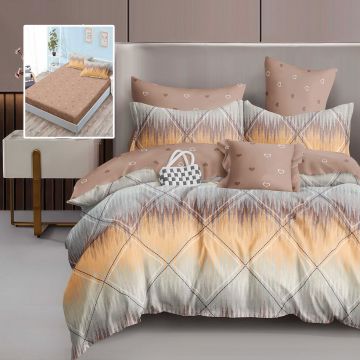 Lenjerie de pat finet 6 piese, cearceaf pat cu elastic, cearceaf pilota 200x230, 2 fete perna 50x70, 2 fete perna 70x70, Extra, Inimioare crem