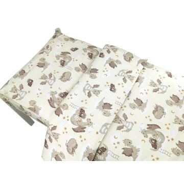 Lenjerie junior cu 2 piese Qmini din bumbac 140x200 cm Dragons Beige