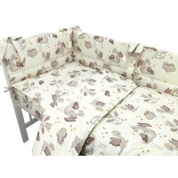 Lenjerie patut 3 piese cu protectie laterala Qmini 120x60 cm Dragons Beige