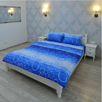 Lenjerie pentru 2 persoane Somnart Ultrasleep XXL, bumbac 100%, albastru, model cercuri