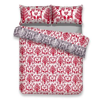 Lenjerie de pat din flanel cu motive de Crăciun pentru pat dublu AmeliaHome Rudolph, 200 x 220 cm