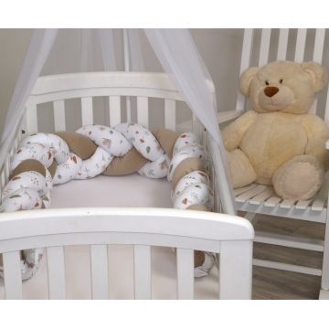 Aparatoare laterala pat bumper impletit inchidere velcro bumbac Comori din natura bej 180X21 cm