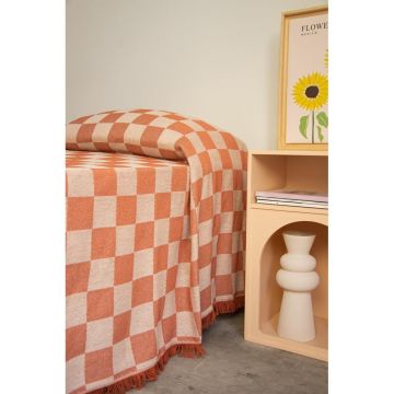 Cuvertură cărămizie/bej pentru pat dublu 240x240 cm Terracota Checkerboard – Really Nice Things