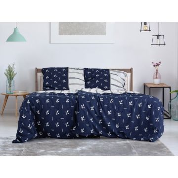 Lenjerie de pat albastru-închis din țesătură crep pentru pat de o persoană 140x200 cm Exclusive – B.E.S.