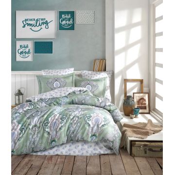 Lenjerie de pat dubla King (FR), L'essentiel Maison, Mavarova, Mentă / Verde / Alb Lenjerie de pat dubla King (FR), L'essentiel Maison, Mavarova, Mentă / Verde / Alb