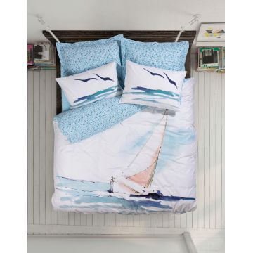 Lenjerie de pat dubla, Sail - Blue, Cotton Box, Bumbac Ranforce