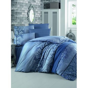 Lenjerie de pat pentru o persoana (FR), 2 piese, Öykü - Blue, Victoria, 65% bumbac/35% poliester