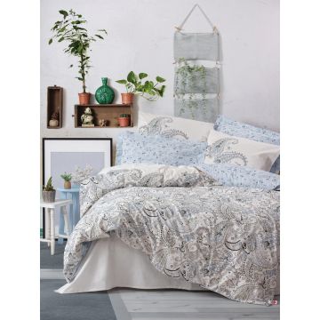 Lenjerie de pat pentru o persoana (FR), Alessi - Blue, Cotton Box, Bumbac Ranforce
