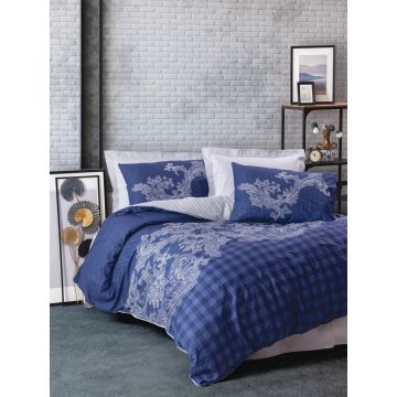 Lenjerie de pat pentru o persoana (FR), Bitsy - Dark Blue, Cotton Box, Bumbac Ranforce