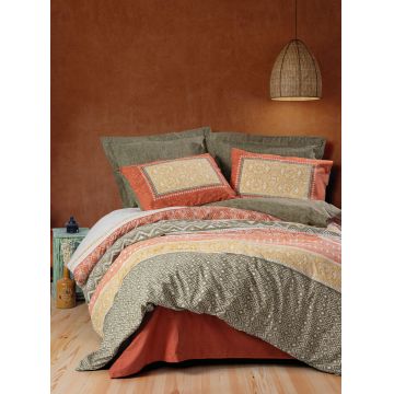 Lenjerie de pat pentru o persoana (FR), Tuwa - Tile Red, Cotton Box, Bumbac Ranforce