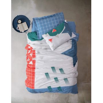 Lenjerie de pat pentru o persoana Young, Astral - Denim v2, Cotton Box, Bumbac Ranforce