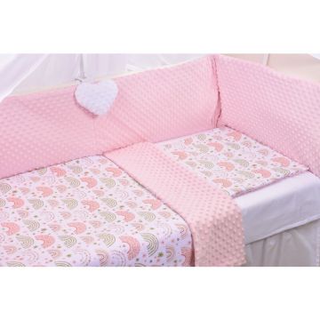 Paturica fermecata - Lenjerie 3 piese patut 140x70 cm model curcubee florale si plus roz pal