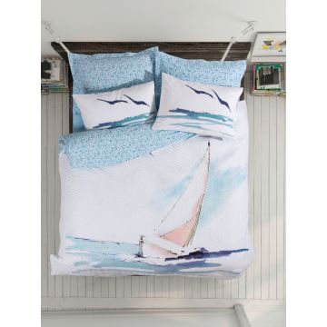 Set cuvertura matlasata Single, Sail - Blue, Cotton Box, Bumbac Ranforce