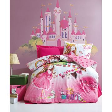 Set Lenjerie de pat double, Roz, 220 x 160 cm,100% Bumbac Ranforce