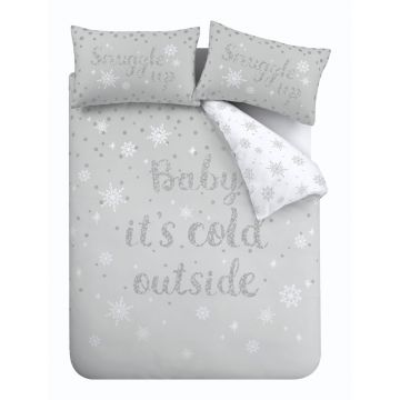 Lenjerie de pat albă/gri deschis pentru pat de o persoană 135x200 cm Baby It's Cold Outside – Catherine Lansfield