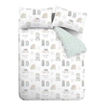 Lenjerie de pat albă/verde-deschis pentru pat de o persoană 135x200 cm Home Sweet Home – Catherine Lansfield