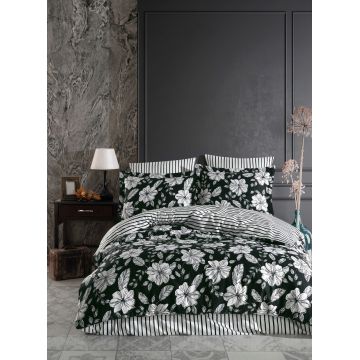 Lenjerie de pat dubla King (FR), L'essentiel Maison, Hakkı, Verde închis/Alb Lenjerie de pat dubla King (FR), L'essentiel Maison, Hakkı, Verde închis/Alb