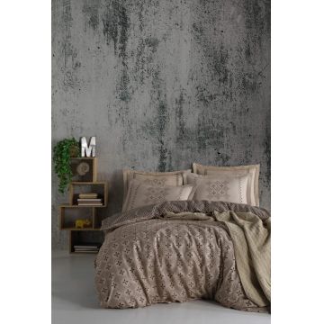 Lenjerie de pat pentru o persoana (FR), Minimal - Brown, Primacasa by Türkiz, Bumbac Ranforce