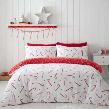 Lenjerie de pat roșie/albă pentru pat de o persoană 135x200 cm Candy Cane – Catherine Lansfield