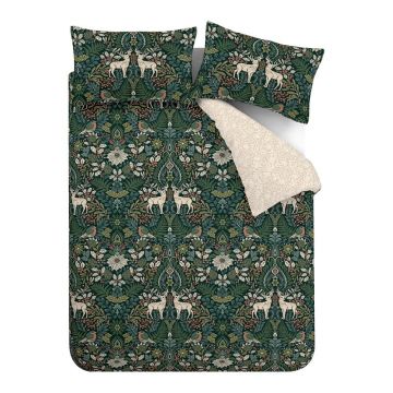 Lenjerie de pat verde-închis/crem pentru pat de o persoană 135x200 cm Majestic Stag – Catherine Lansfield