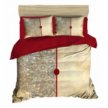 Lenjerie de pat roșie/bej din satin pentru pat dublu/extinsă 200x220 cm – Mijolnir
