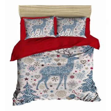 Lenjerie de pat albă/albastră din satin pentru pat dublu/extinsă 200x220 cm – Mijolnir