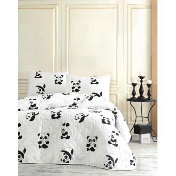 Set cuvertura matlasata Single 160x220 cm, 2 piese, Panda, EnLora Home, 65% bumbac/35% poliester