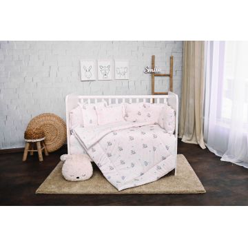 Set lenjerie de pat Loreli, cu 7 piese din bumbac ranforce, Lily, Beige Bunnies