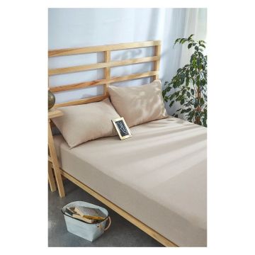 Cearceaf bej din bumbac cu elastic 100x200 cm – Mila Home