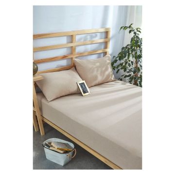 Set cearșaf și față de pernă bej din bumbac cu elastic 180x200 cm – Mila Home