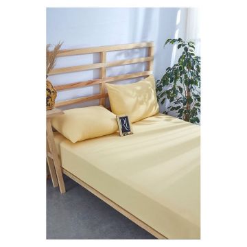 Set cearșaf și față de pernă galben din bumbac cu elastic 180x200 cm – Mila Home