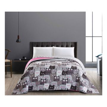 Cuvertură cu 2 fețe din microfibră DecoKing Cat Invasion, 170 x 210 cm, gri