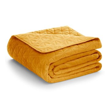 Cuvertură galbenă matlasată din catifea 220x240 cm Laila – Restilo