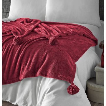 Cuvertură roșie din micropluș pentru pat de o persoană 160x200 cm Puffy – Mijolnir